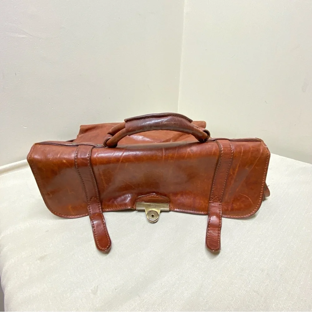 Italian Vintage Leather Brown Messenger Bag , Rare